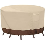 POWKOL Round Patio Furniture Covers, Waterproof Outdoor Table Chair Set Covers, Anti-Fading Cover for Outdoor Furniture Set, UV Resistant, 50"DIAx23"H,Beige & Brown