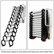 POWKOL Wall-Mounted Collapsible Stairs, 10 FT 12 Steps Loft Wall Step, 660 Lbs Load Non-Slip Attic Ladder with Armrests, for Home Loft, Storage Room, Attic Access, Black