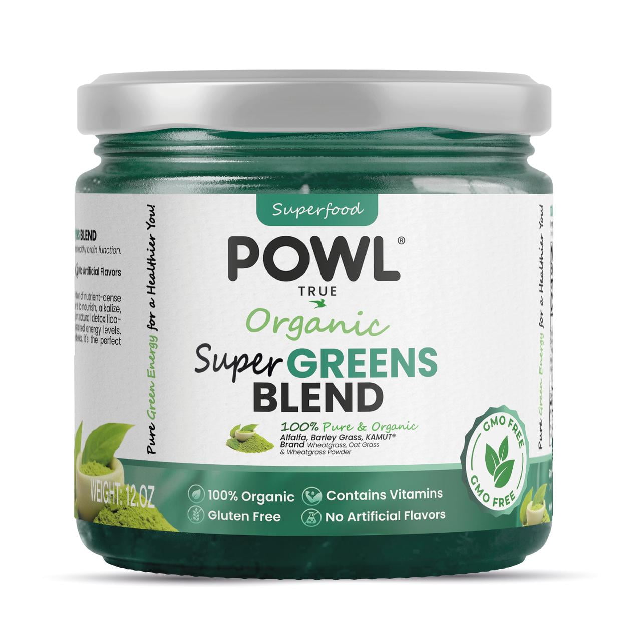 POWL Powl Organic Super Greens Blend 100% Organic Alfalfa, Barley Grass, KAMUT Brand Wheatgrass, Oat Grass & Wheatgrass Powder