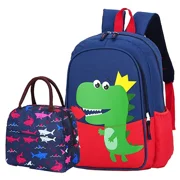 POWOFUN Kids Preschool Kindergarten Backpack Lightweight Cool Cute Cartoon Travel Backpack With Lunch Bag For Boys Girls (Red Dinosaur)