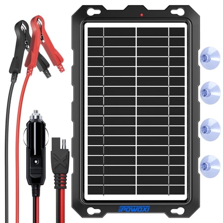 POWOXI-10W-Solar-Battery-Trickle-Charger-Maintainer -12V Portable Waterproof Solar Panel Trickle Charging Kit for Car, Motorcycle, Boat, Marine, RV, Trailer, Powersports, Snowmobile, etc.