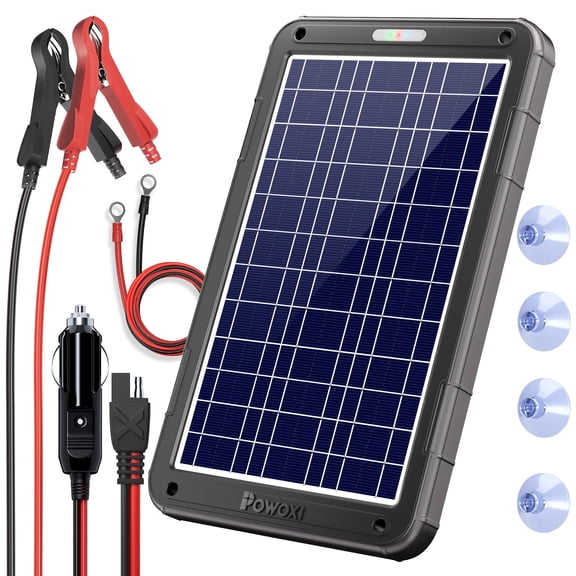 POWOXI 12V Solar Car Battery Charger: 12W Solar Panel Kit Battery Trickle Charger Maintainer with Smart PWM Controller for Car - RV Boat Marine Motorcycle - for Trailer Truck Snowmobile Tractor