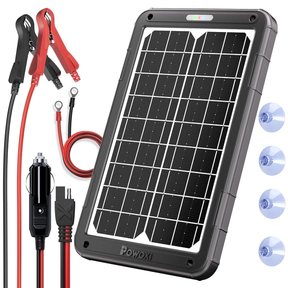 POWOXI 12V Solar Car Battery Charger: 15W Solar Panel Kit Battery Trickle Charger Maintainer with Smart PWM Controller for Car - RV Boat Marine Motorcycle - for Trailer Truck Snowmobile Tractor