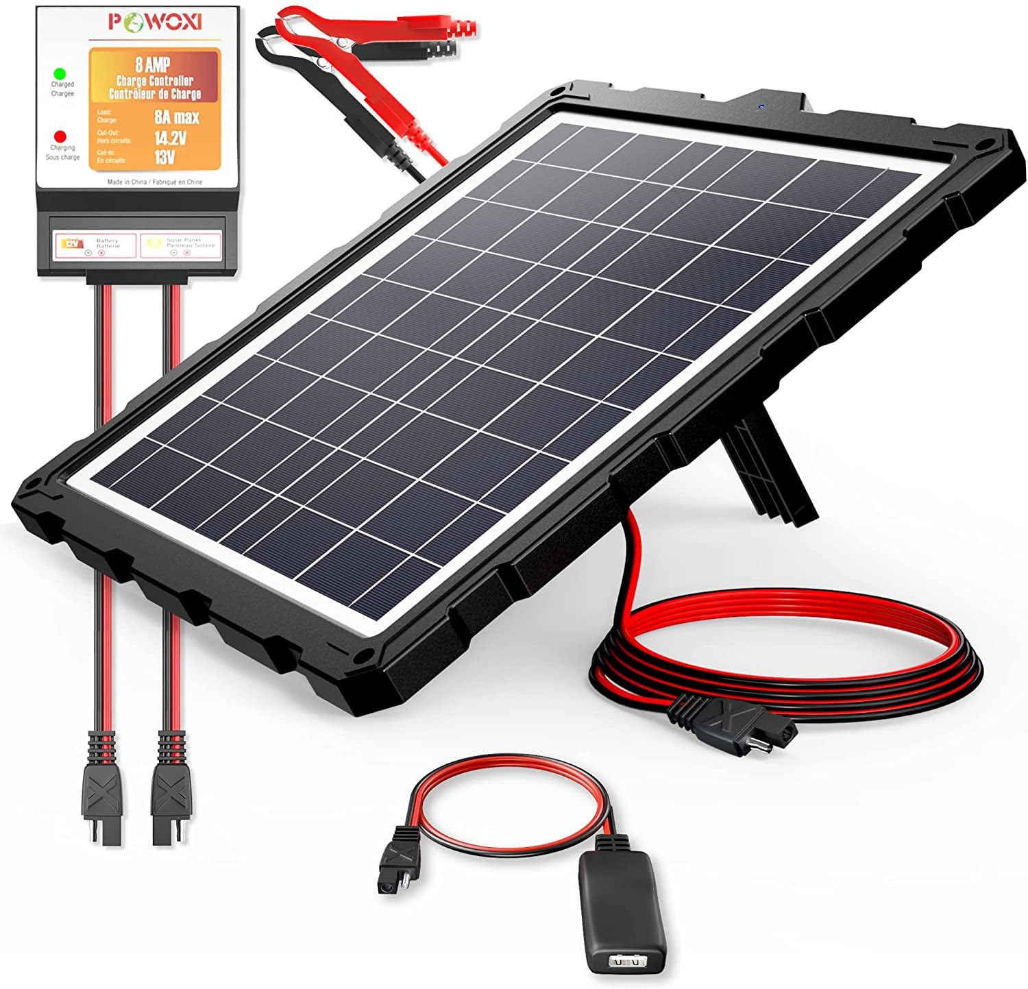 POWOXI 20W Solar Panel and Battery Controller for Charging Car