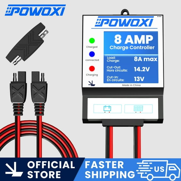 POWOXI Solar Panels Charge Controller, 8A Battery Regulator for 12V Solar Battery Charger, Solar Battery Maintainer and 12 Volt Batteries Power Kit