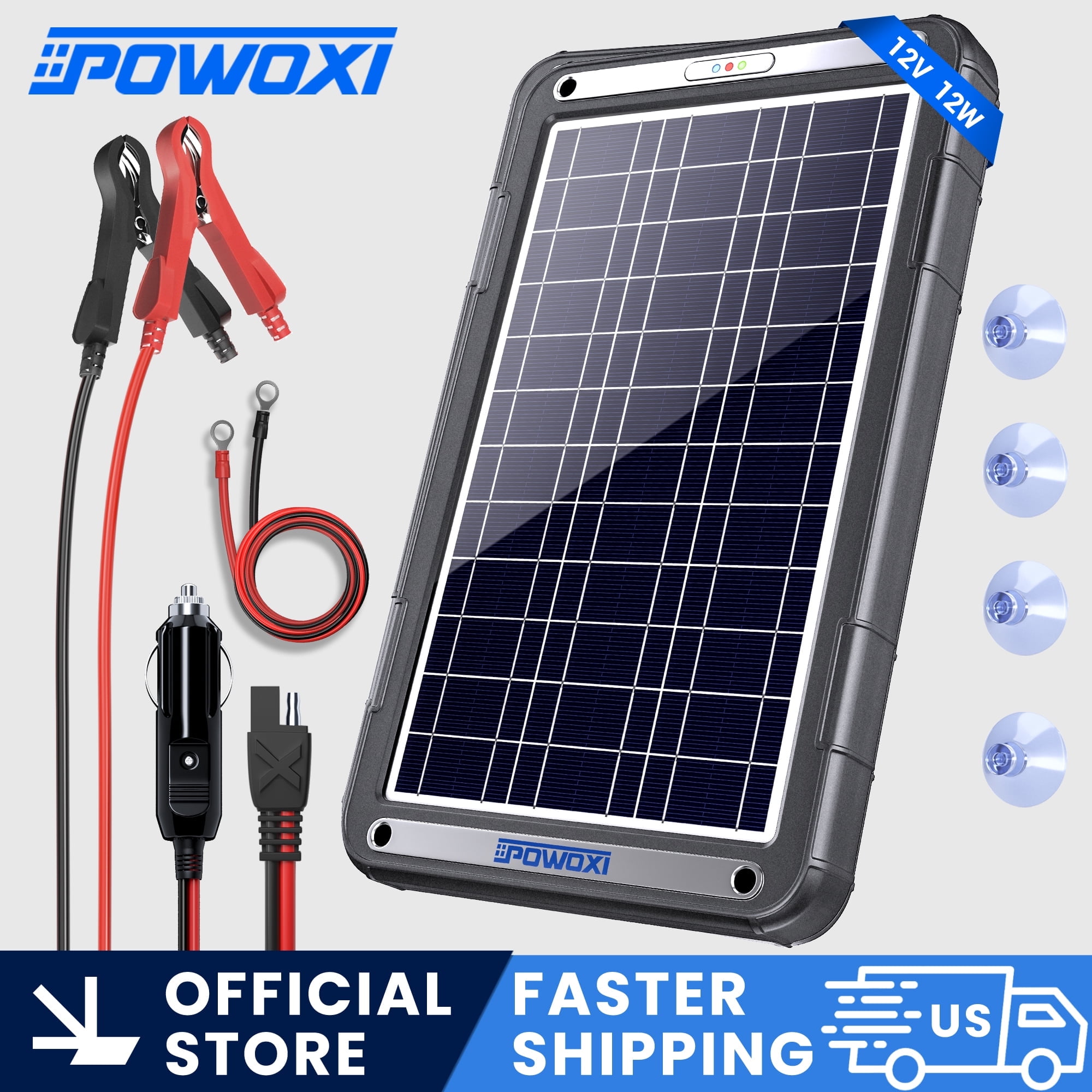POWOXI Upgraded MPPT 12W Solar Battery Trickle Charger&Maintainer 12V Solar Panel Car Battery Trickle Charger Kit Portable Waterproof Built-in MPPT Charging Controller for 12 Volt Car RV Trailer Boat