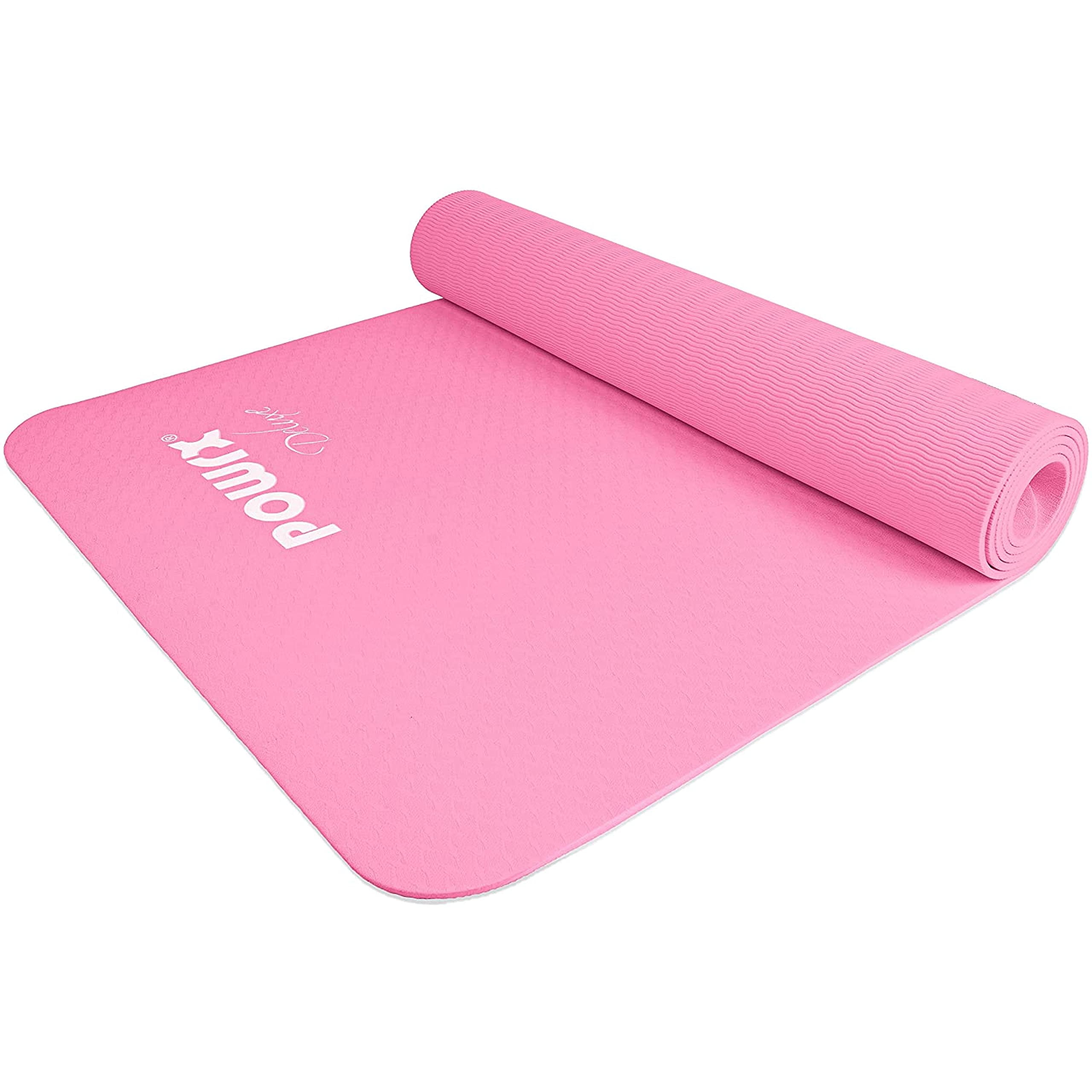POWRX Yoga Mat TPE with Bag | Exercise mat for workout | Non-slip large  yoga mat for women, 68x24 Pink, 0.2 Inches Thickness