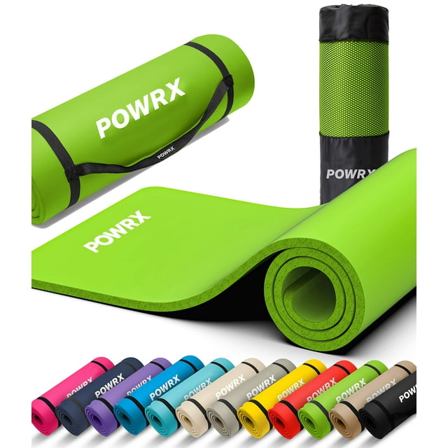 POWRX Yoga Mat Thick Exercise Mat 1/2" 3 Widhts with Carrying Strap