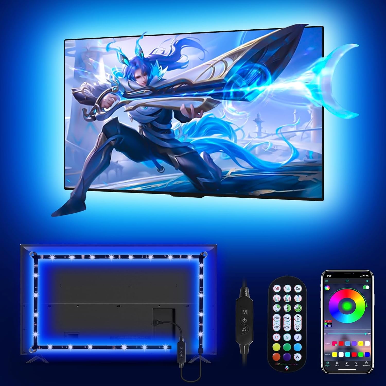 LED Lights For TV, PSTAR 2M LED TV Backlights TV Lights That Sync With TV, USB Powered RGB TV Led Light Strip, Music Sync Bluetooth APP Control For 28-55 Inch TV/Monitor Behind