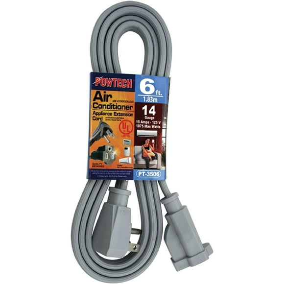 POWTECH Heavy duty 6 FT Gray Air Conditioner, Major Appliance Extension Cord UL Listed 14 Gauge, 125V, 15 Amps, 1875 Watts