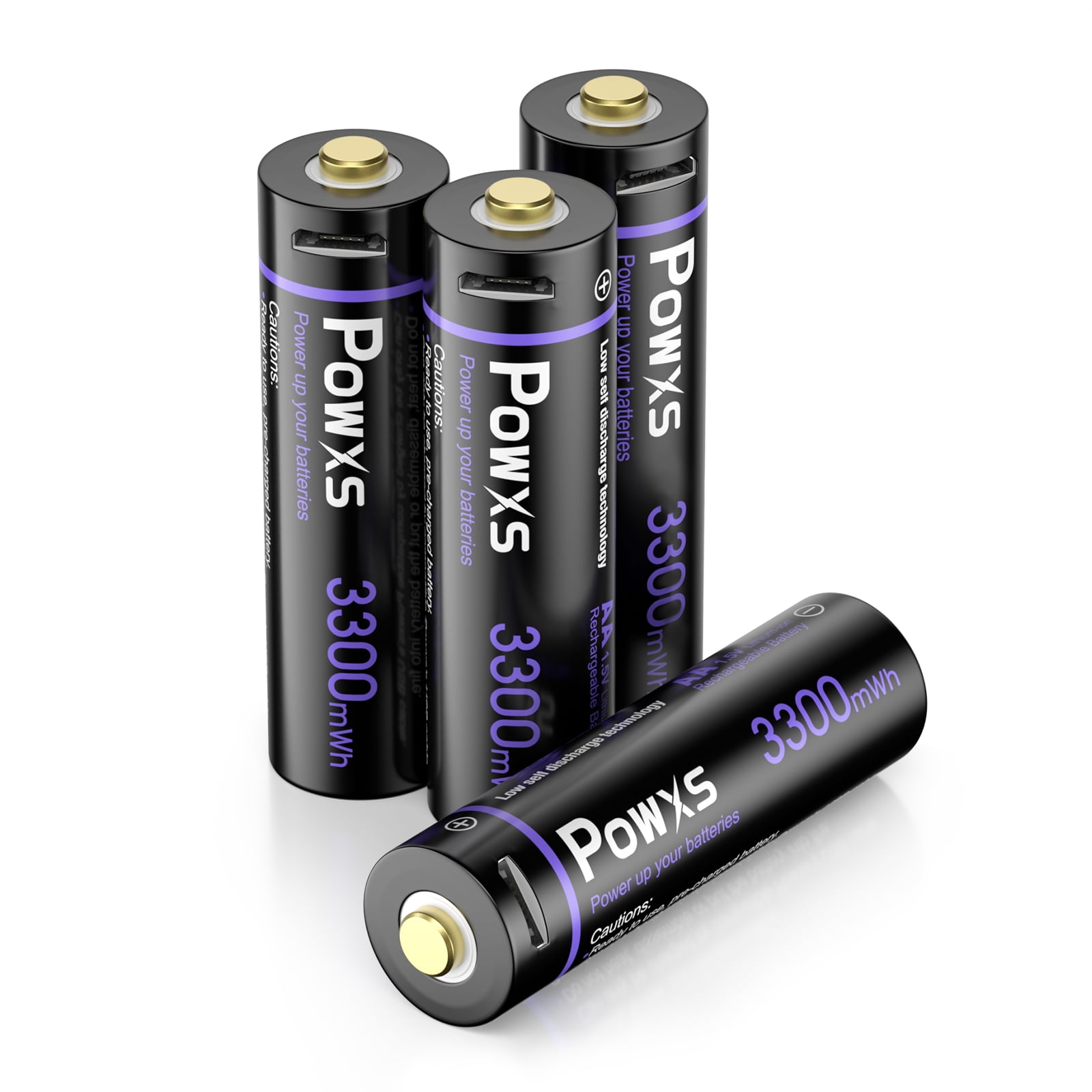 POWXS AA Rechargeable Lithium Batteries USB 3300mWh Super Capacity 2H Fast Charging 1.5V Lithium Ion Double A Batteries with 2 in 1 Micro USB Cable