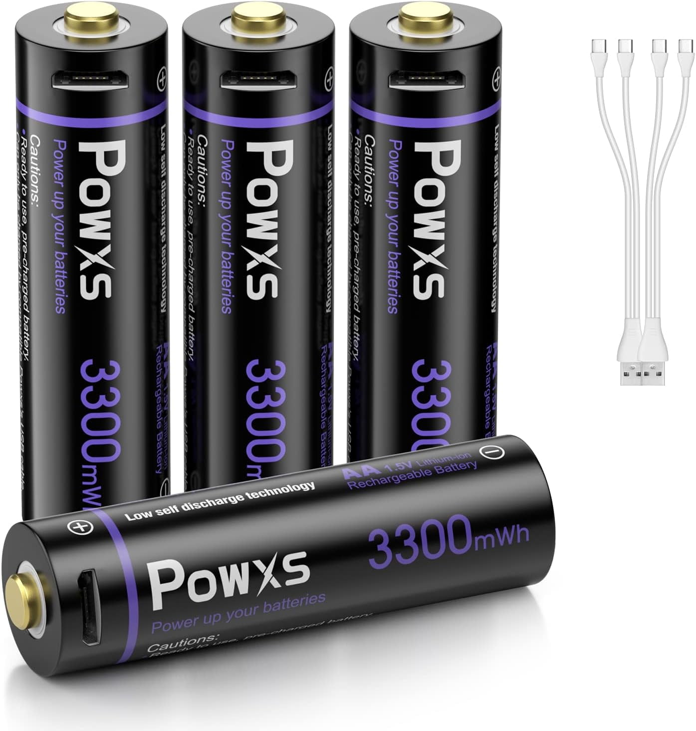 POWXS Rechargeable AA Lithium Batteries USB, 3300mWh Super Capacity 2H Fast Charging 1.5V Lithium Ion Double A Batteries with 2 in 1 Micro USB Cable