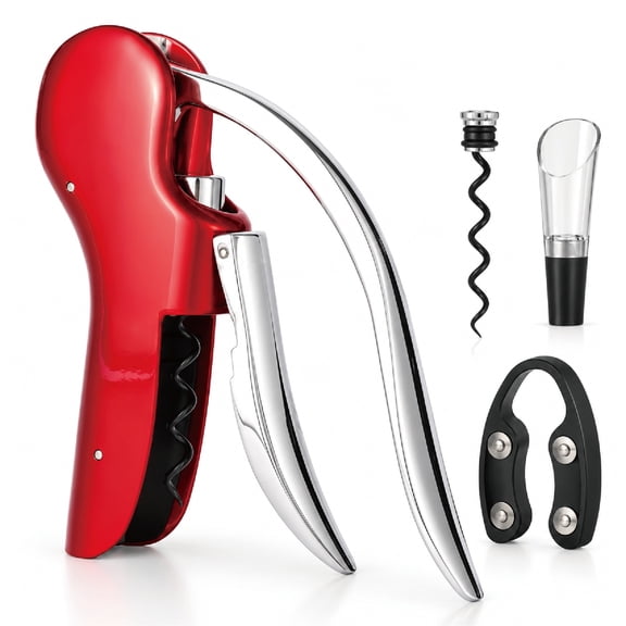 POXAVEK Wine openers,Wine Bottle Corkscrew Opener, Vertical Lever Corkscrew, Manual Vertical Design, Includes Wine Foil Cutter, Extra Spiral, Red