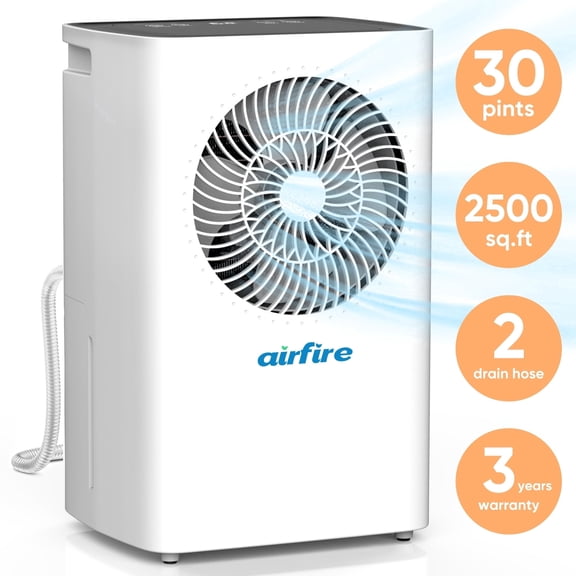 AIRFIRE 30 Pint Dehumidifiers, 2500 Sq.Ft Dehumidifier with Drain Hose, 0.59 Gal Water Tank, Overflow Protection, Dehumidifiers for Home Basement Bedroom Bathroom Laundry Room