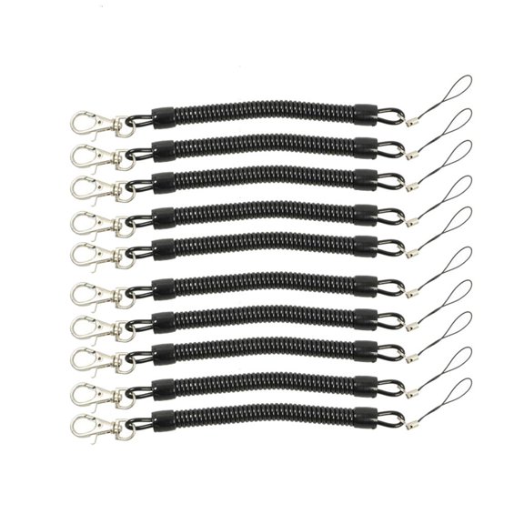 POYOGA 10 Pcs Theftproof Spring Coil Keychain Black for Key Elastic Lanyard for Worksho