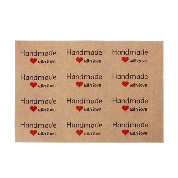 POYOGA 12Pcs 1.5 Inch Square Natural Kraft Handmade with Love Self Adhesive Stickers