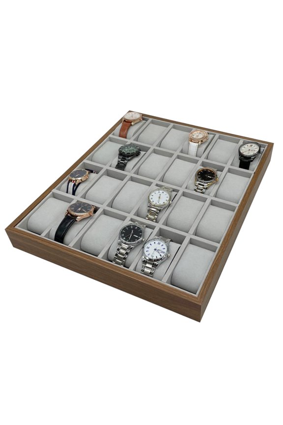 POYOGA 24 Slots Versatile Display Tray Wooden Watch Storage Rack Wristwatch Organizer