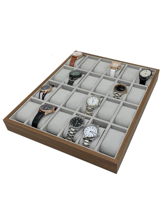 POYOGA 24 Slots Versatile Display Tray Wooden Watch Storage Rack Wristwatch Organizer