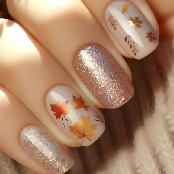 POYOGA 24pcs Maple Leaf Designed Press On Nails False Nail For Fall Celebrations