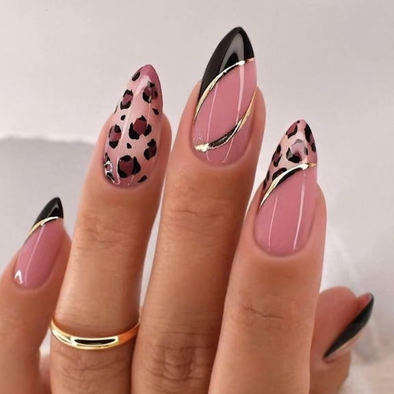 POYOGA 24pcs Reusable Press On Nail Leopard Pattern ABS False Nail Easy To Wear