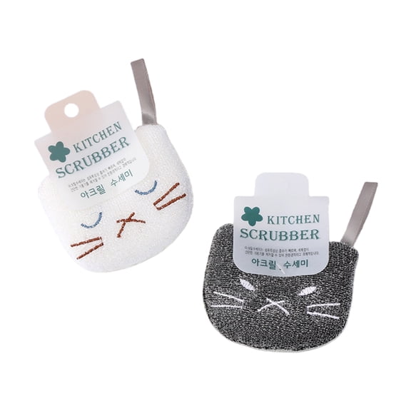 POYOGA 2Pieces Cats Theme Scouring Sponge Set Super Absorbent Scrubber Cleaning Tool
