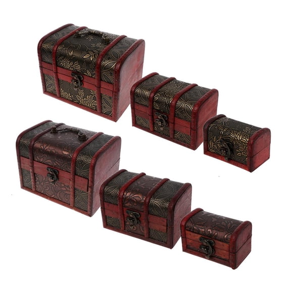 POYOGA 3Pcs Different Sizes Vintage Wooden Storage Pirate Treasure Chest Jewelry Box