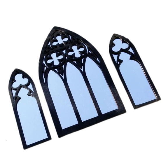 POYOGA 3Pcs Gothic Mirrors Wall Decors Wood Framed Arched Cathedral Window Mirror Set