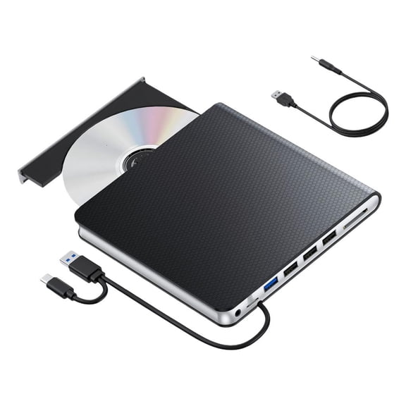 POYOGA 5Gbps External Disc Drive USB Type C Writer Rewriter with USB3.0 USB2.0 Port