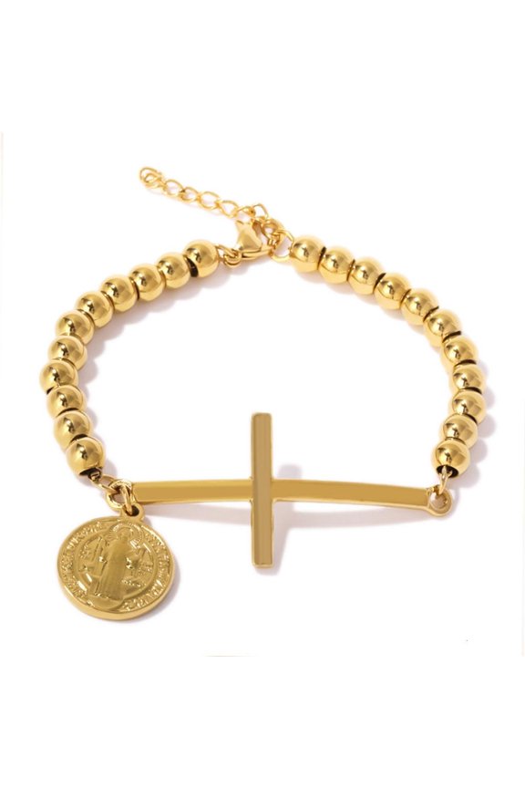 POYOGA Bead Bracelet with Crucifix Pendant for Daily Motivation Adjustable Handchain