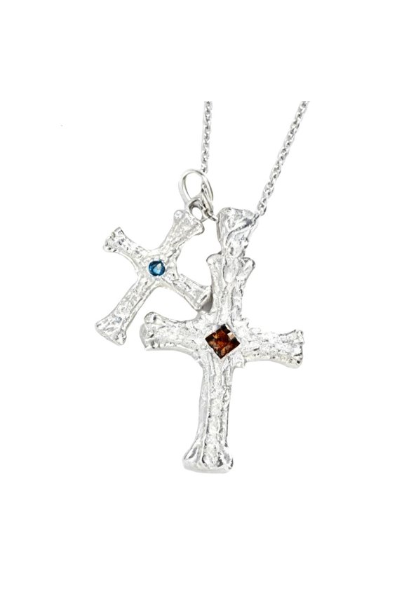 POYOGA Bold Double Crucifix Chain Necklace Edgy Alloy Jewelry Perfect for Everyday Wear