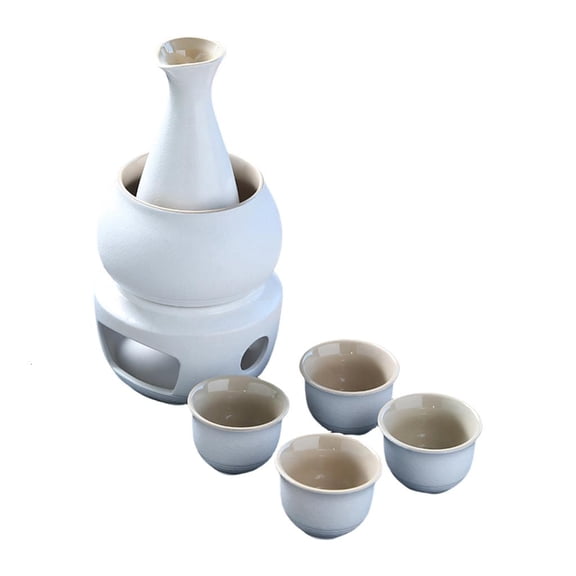 POYOGA Ceramic Sake Drinking Warmer Set Sake Bottle Cups Candle Stove Serving Gift