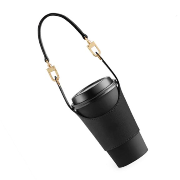 POYOGA Coffee Cup Holder with Adjustable Strap for Easy Carrying PU Mugs Sleeve