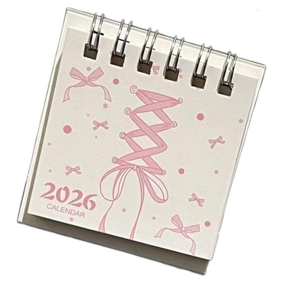 POYOGA Delicate Pink Bowknot Accent Desktop Date Organizer For 2026 Year