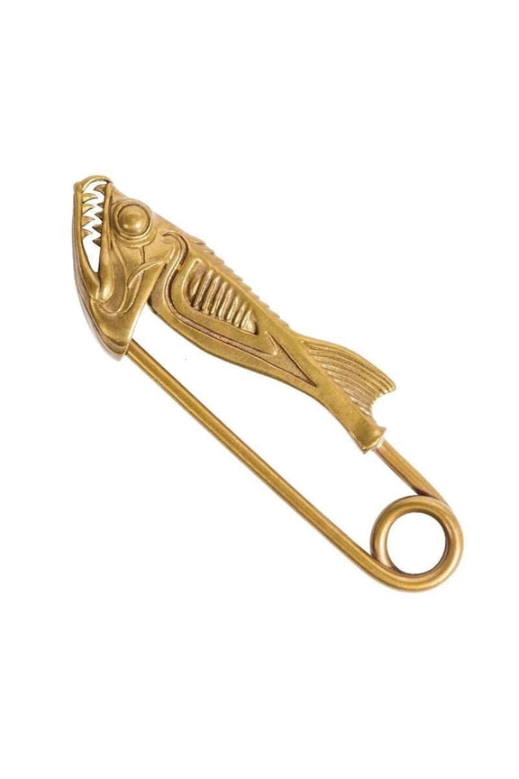 POYOGA Detailed Fish Teeth Shape Pin Unique Alloy Brooch For Blouse Scarf Outfit