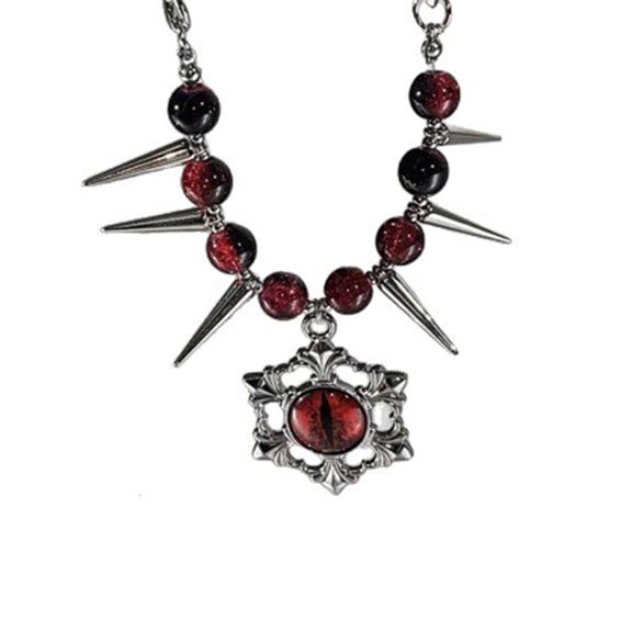 POYOGA Devil Eye Charm Necklace Retro Runes Detail Zinc Alloy Chain Gothic Cuban Style