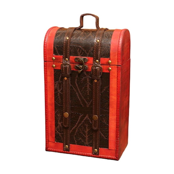 POYOGA Double Bottle Storage Wood Box Retro Finish Faux Brass Accent