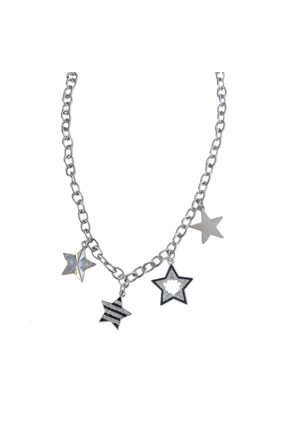 POYOGA Edgy Retro Black White Star Necklace Adjustable Length Punk Style