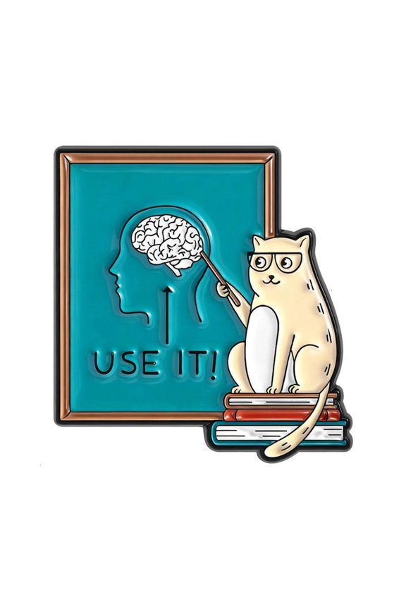 POYOGA Encouraging Thought Brooch Corsage Cartoon Puss Teacher Pointing Brain Humor