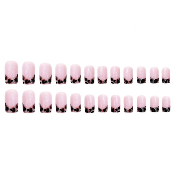 POYOGA French Leopard Print Press On Nail Square Coffin Nail Medium Designs 24Pcs