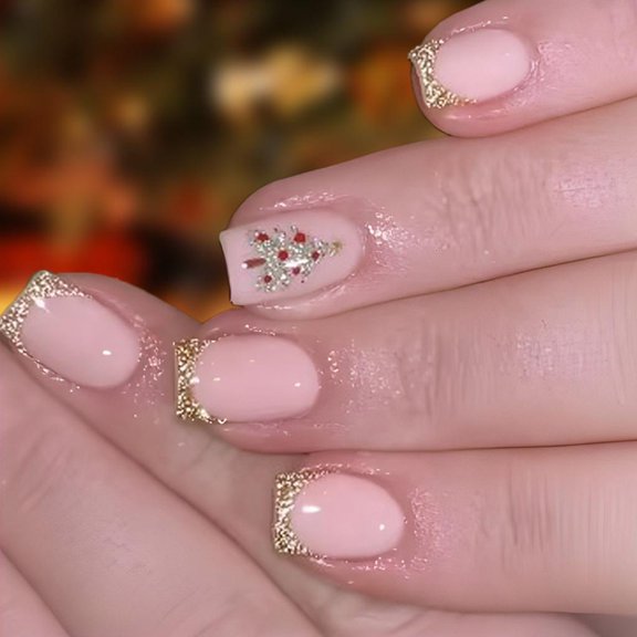 POYOGA Glossy Winter Christmas Design False Nail Full Cover Artificial Acrylic Nail