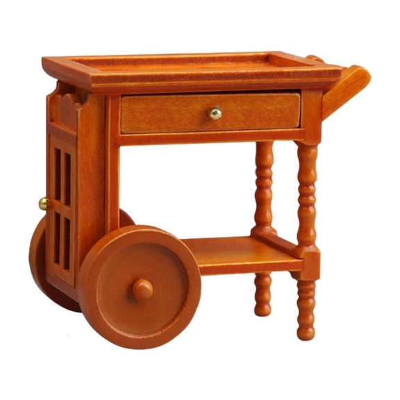 POYOGA Handcrafts Food Cart With Openable Drawer 1:12 Doll House Miniature Furniture