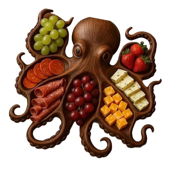 POYOGA Handmade Ocean Theme Wooden Serving Platter For Cheese Meats Fruit Tray