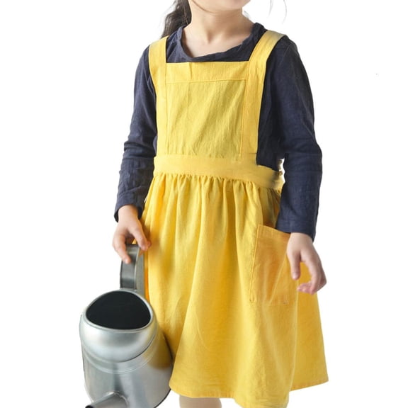 POYOGA Japanese Style Cotton Linen Advertising Apron Kitchen Baking Uniform with Pockets for Children Drawing Painting Art Bib