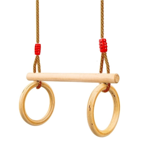 POYOGA Kids Swing Gymnastics Rings Wooden Adjustable Height Strength Training