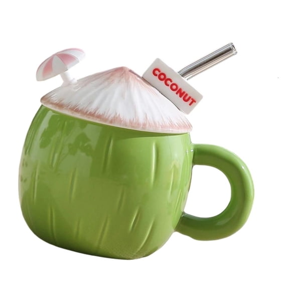 POYOGA Large Capacity Coconuts Shape Coffee Mug With Cover Perfect for Office Home