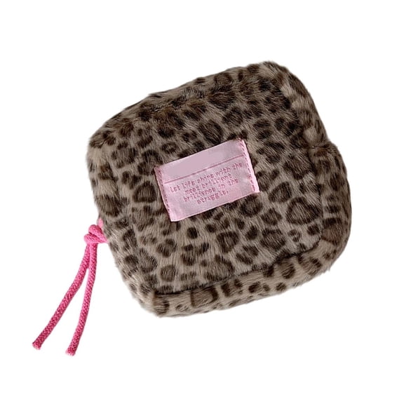 POYOGA Leopard Print Plush Small Organizer Sanitary Pad Holder for Girls Daily Use