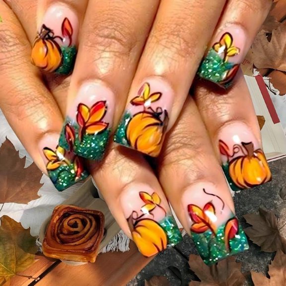 POYOGA Maple Leaf Artificial Nail Design Full Cover Festive Nails for Thanksgiving