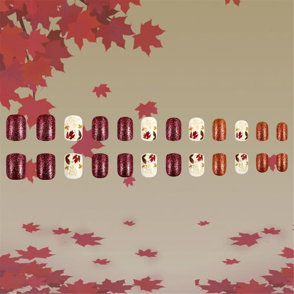 POYOGA Maple Leaf Themed Press On Nail Thanksgiving False Nail Manicure Nail Art