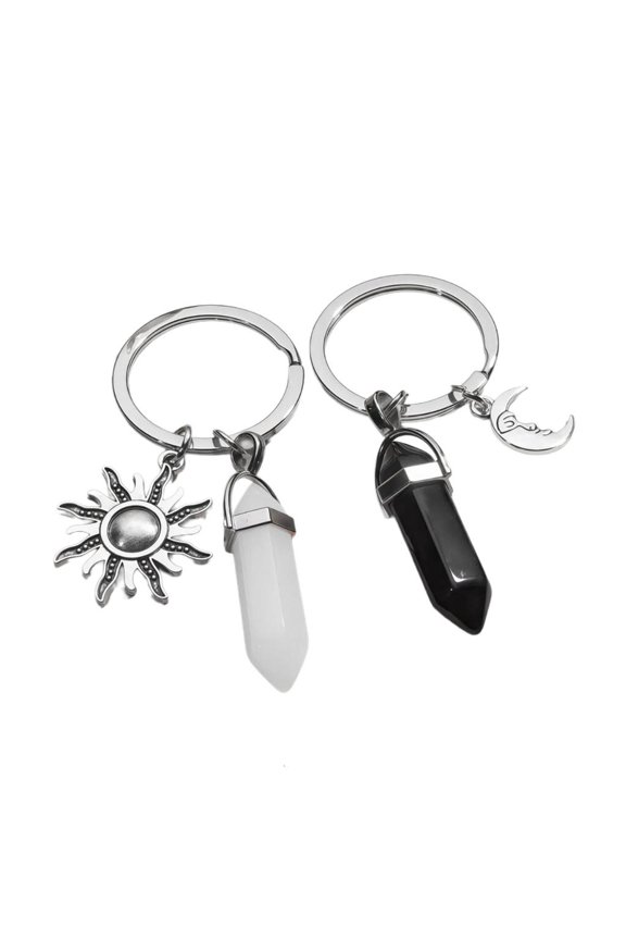 POYOGA Pair of Moon and Sun Natural Stone Keychains Unique Couple Keyring Gift for Her