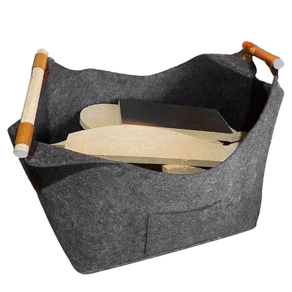 POYOGA Portable Dark/Light Gray Woods Box Thick Felt Firewood Basket Log Baskets
